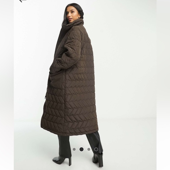 Urban Code Petite Longline puffer coat with zigzag quilt in chocolate brown - Picture 7 of 7